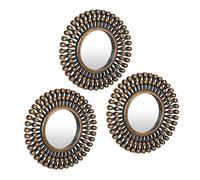 Relaxdays Espejos Pared Set 3 Diseño Sol, Redondos, Salón, Pasillo, Decorativos, Ø 25 cm, Marco Plástico, Dorado y Negro, 25 x 2 cm Aprox