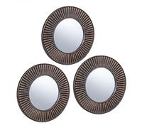 Relaxdays Espejos Pared Set 3 Rayos Sol, Redondos, Salón, Pasillo, Decoración, 25 cm Ø, Marcos Plástico, Dorado y Negro