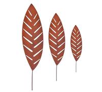 Relaxdays estacas de jardín Hoja de Palmera, Set de 3, óxido, Metal, Altura 50-100 cm, decoración Exterior marrón