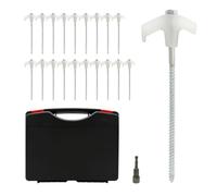 Relaxdays Estacas roscadas en maletín, 20 uds. plata