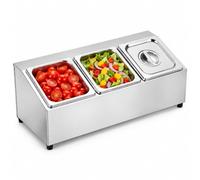 Relaxdays Estación Gastronómica de 3 Compartimentos GN 1/6, Plata | Organizador de Ingredientes para Pizza y Tapas, Acero Inoxidable, 21,5 x 52 x 22,5 cm