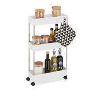 Relaxdays Estanería con ruedas y 3 niveles blanco,negro,plata