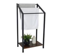 Relaxdays Estante, 80 x 43 x 28 cm, diseño Industrial, 3 Barras, toallero de pie, Color Negro/Madera, Tablero de Fibras, Hierro