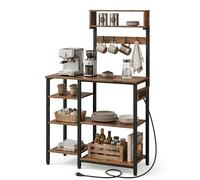 Relaxdays Estante de cocina con enchufe y USB, HBT: 151 x 82 x 40 cm, estante para microondas, aspecto de madera, abierto, metal, marrón/negro