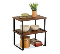 Relaxdays Estante Cocina, Estantería 2 Niveles, Organizador Encimera, Vajilla, Especias, Estilo Industrial, Marrón/Negro, Fibra Vegetal, 16,5 x 30 x 19,5 cm