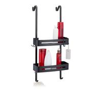 Relaxdays Estante Ducha para Colgar, 2 Cestas, 8 Ganchos, Balda Baño sin Taladrar, Aluminio, Soporte Champú, Negro, 72,5 x 33 x 23 cm