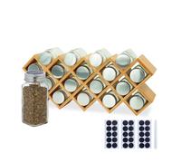 Relaxdays Estante de especias de bambú con frascos marrón claro,plata,transparente