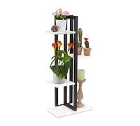 Relaxdays Estante de Flores Estantería Metálica Plantas, Escalera Macetas 4 Baldas Interior, Efecto Madera, 93 x 42,5 x 22,5 cm, Blanco, Tablero de Fibras