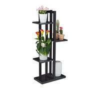 Relaxdays Estante de Flores Estantería Metálica Plantas, Escalera Macetas 4 Baldas Interior, Efecto Madera, 93 x 42,5 x 22,5 cm, Negro, Acero