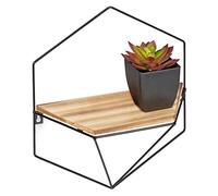 Relaxdays Estante de Pared Industrial, MDF y Metal, Repisa Flotante, Marco Hexagonal, 35 x 31 x 13,5 cm, Marrón y Negro, Hierro