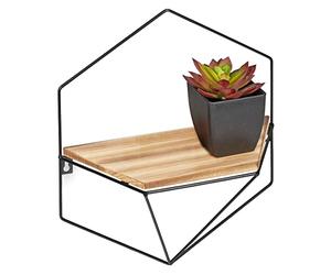 Relaxdays Estante de Pared Industrial, MDF y Metal, Repisa Flotante, Marco Hexagonal, 35 x 31 x 13,5 cm, Marrón y Negro