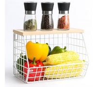 Relaxdays Estante de Pared para Frutas, Organizador Colgante, HBT: 22 x 30 x 20 cm, Cesta metálica, Blanca/Natural