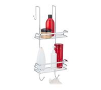 Relaxdays Estante Ducha para Colgar, 2 Cestas, 4 Ganchos, Soporte Baño sin Taladrar, Portachampús, Hierro Cromado, Plata, 60 x 25,5 x 22,5 cm