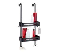 Relaxdays Estante Ducha para Colgar, 2 Cestas, 8 Ganchos, Balda Baño sin Taladrar, Aluminio, Soporte Champú, Negro, 72,5 x 33 x 23 cm