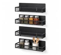 Relaxdays Estante magnético para especias, set de 4, 2 tamaños, negro | metal, 8 ganchos, para nevera