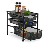 Relaxdays Schubladenregal mit 3 Korbauszügen Estante Organizador, Estantería Apilable Oficina, Metal, 3 Cestas Extraíbles, 35 x 28 x 42,5 cm, Negro, Bambú