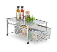 Relaxdays Estante organizador con cesta extraíble negro,plata