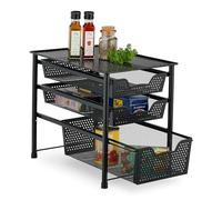 Relaxdays Estante Organizador, Estantería Apilable Oficina, Metal, 3 Cestas Extraíbles, 35 x 28 x 42,5 cm, Negro