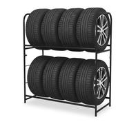 Relaxdays estantería para neumáticos, 8 Ruedas, Acero, 2 Niveles, 117x107x46 cm, Negro