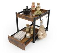 Relaxdays Estante para Especias, 2 Niveles, MDF y Acero, marrón-Negro | (Al x An x Fon) 31 x 34 x 27 cm, estantería de cocina con ganchos