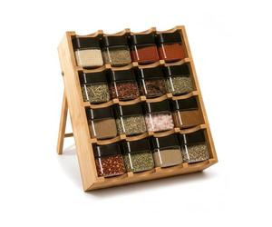 Relaxdays Estante para Especias con 16 Tarros, Bambú, 4 Niveles, Escalera Vertical, Almacenamiento Natural, 35x30x9 cm