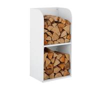 Relaxdays Estante para leña, (HxBxT): 80 x 40 x 30 cm, 2 compartimentos, estante para leña, metal, blanco.