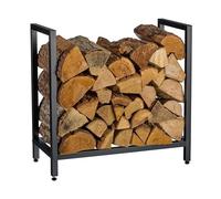 Relaxdays Estante para leña, metálico, HBT: 62,5 x 65 x 30,5 cm, estante para leña, madera apilada, negro