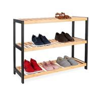 Relaxdays Estante para Zapatos, H x B x T: 55 x 70 x 26 cm, bambú, 3 Niveles, 9 Pares, Natural/Negro