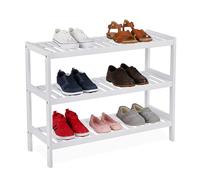 Relaxdays Estante para Zapatos, H x W x D: 55 x 70 x 26 cm, bambú, 3 Niveles, para 9 Pares, Zapatero, Blanco