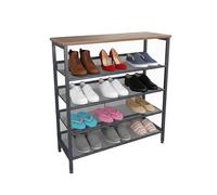 Relaxdays Estante para Zapatos Industrial, 4 estantes, HBT: 85 x 80 x 30 cm, Zapatero con Efecto Madera, Negro/marrón