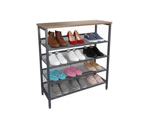 Relaxdays Estante para Zapatos Industrial, 4 estantes, HBT: 85 x 80 x 30 cm, Zapatero con Efecto Madera, Negro/marrón