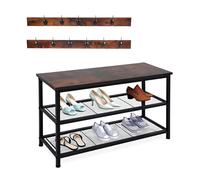 Relaxdays Estante para Zapatos Perchero, para 6 Pares, HBT: 45 x 80 x 30 cm, con Ganchos, Industrial, Negro/marrón, Hierro, Tablero de Fibras