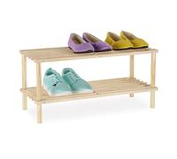 Relaxdays Zapatero Madera, Estante Estrecho con 2 Baldas, 4 Pares de Zapatos, 29,5 x 63 x 26 cm Aprox, Natural