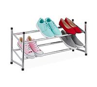 Relaxdays Estante Zapatos Extensible, 2 Baldas, 10 Pares de Zapatos, Metal y Plástico, 36 x 63-115 x 23 cm, Plateado