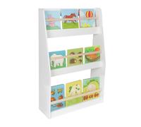 Relaxdays Estantería, 3 Abiertos, Libros Infantiles, 90 x 60 x 20 cm, Estante para Juguetes, Blanco/Natural, Tablero de Fibras, Madera