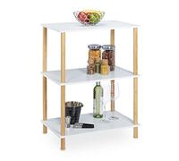 Relaxdays Estantería, 3 Baldas, MDF y Bambú, 79 x 60 x 40 cm, Estante Vertical, Mueble para Baño, Blanco/Natural, Tablero de Fibras