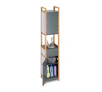 Relaxdays Estantería Alta de baño, Armario con Dos Puertas, MDF, Marco de bambú, Gris, 165 x 31,5 x 29 cm