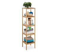 Relaxdays, Estantería Bambú Baño, Estante de Pie Cocina, Mueble con 5 Baldas Abiertas, 140 x 34 x 33 cm, Marrón Natural