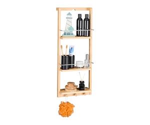 Relaxdays Estantería Baño, 3 Baldas, 3 Ganchos, Bambú, 70x28,5x10 cm, para Colgar, Ducha Jardín, Estante Aseo, Natural
