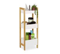 Relaxdays Estantería Baño con 3 Cestas, Bambú y MDF, 74,5 x 28 x 20 cm, Estante Vertical Lavabo y Cocina, Natural/Blanco