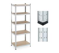 Relaxdays Estantería Carga Pesada 5 Baldas 180x70x45 cm, Carga Máx. 500 kg, Acero, Estante Sótano y Garaje, Plateado