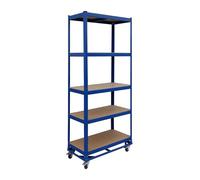 Relaxdays estantería Carga Pesada con Ruedas, 191 x 90 x 45 cm, 750 kg, 5 baldas, Acero, Sistema de Montaje, Azul