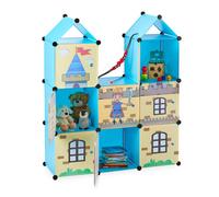 Relaxdays Estantería castillo feudal para juguetes azul,amarillo,negro