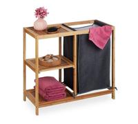 Relaxdays Estantería Cesto Ropa Sucia Bambú, 3 Baldas, 65 x 68 x 33 cm, Saco Extraíble, Cubo Lavandería, Natual/Gris