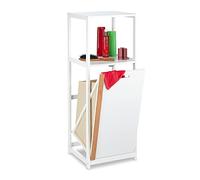 Relaxdays Estantería Cesto Ropa Sucia, Mueble 2 Baldas, Compartimentos Abatibles, DM y Bambú, 98x36x30cm, Blanco/Natural
