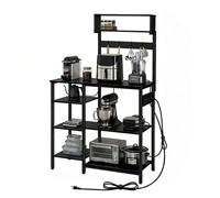 Relaxdays Estantería cocina enchufes y USB, 151x82x40 cm, para microondas, de pie, acabado madera, metal negro