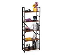 Relaxdays Estantería con 5 Baldas, Diseño Industrial, Librería Salón, 158,5 x 60 x 30 cm, MDF y Metal, Oficina y Despacho, Marrón y Negro