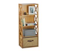 relaxdays Estantería con Cesta de almacenaje, Madera, Cuatro estantes, Caja Plegable, 105 x 42 x 49 cm, 1 Ud., Marrón
