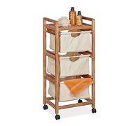 Relaxdays Estantería con Cestas Ropa Sucia, 1 Balda y 3 Cestitos de Tela, 96x43,5x33,5 cm, Estante Nogal, Natural/Beige