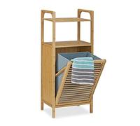 Relaxdays, 25L, 95x40x30 cm, 1 Ud, Estantería con Cesto de la Colada, Dos Estantes, Mueble de Baño, 25 litros, 95 x 40 x 30 cm, Marrón Natural, Tablero de Fibras